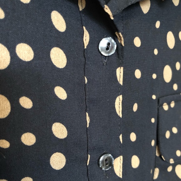L Black & Tan Polkadot Button Down Blouse - Picture 6 of 12